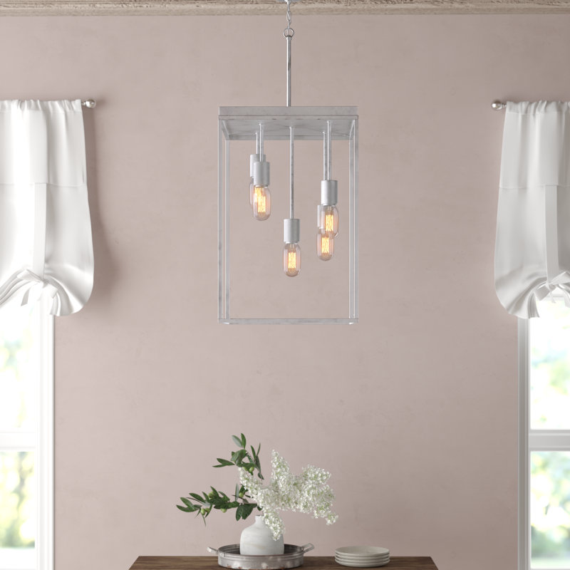 Lustre rectangulaire à 5 lumières avec accents en fer forgé Tamia