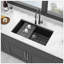 Évier de cuisine en granite noir durable avec station de travail encastrée avec réduction du bruit et conception facile à nettoyer-116521201