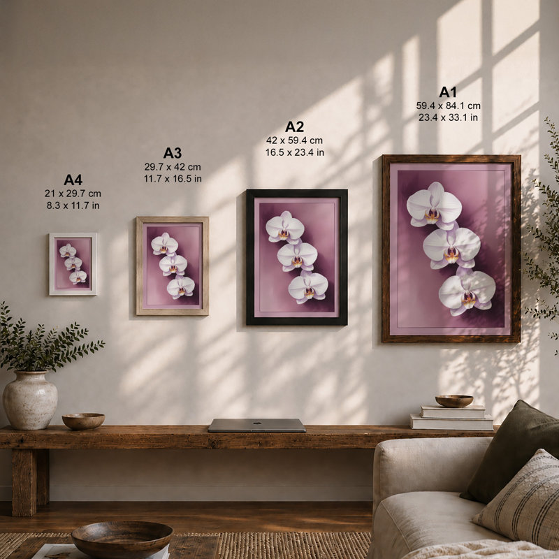 Orchid Trio Botanical - Framed Print, A1 - 84.1 x 59.4 cm, Black
