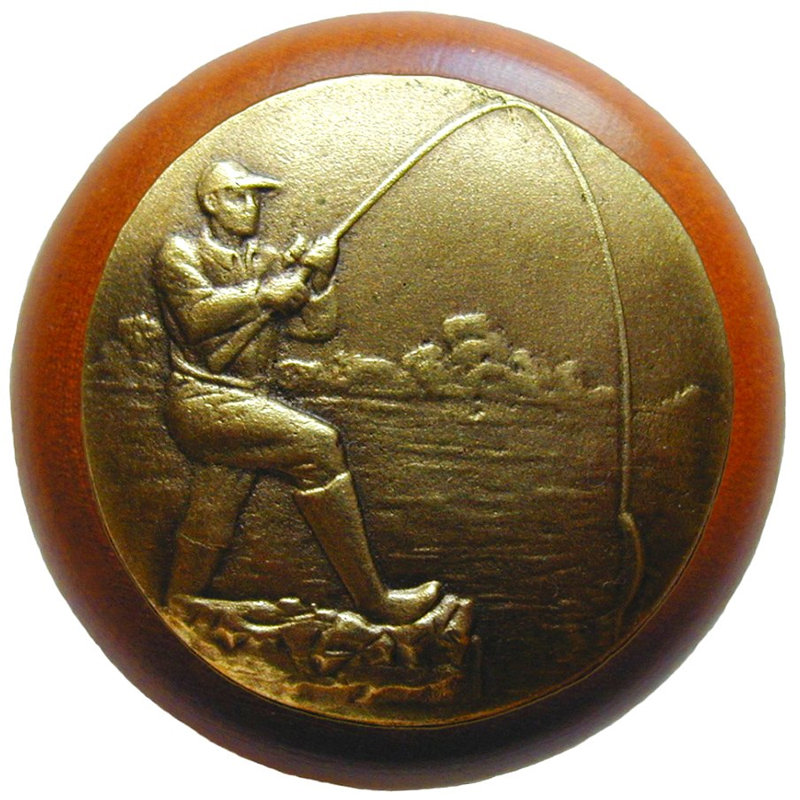 Great Outdoors Mushroom Knob, Antique Brass / Cherry Wood