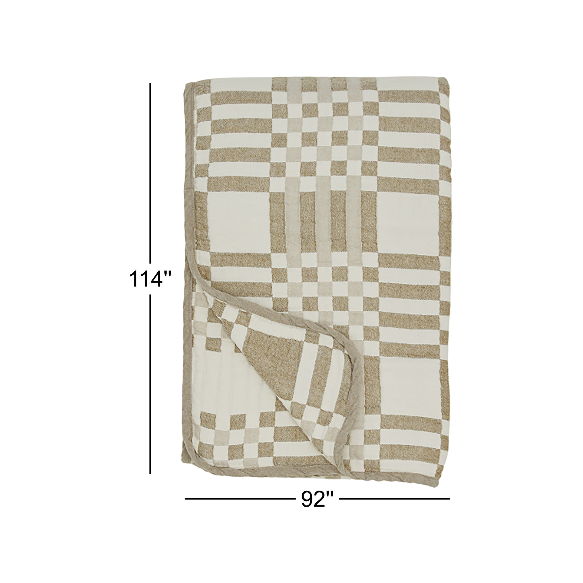 Simple Plaid Cotton Jacquard Throw Blanket, Ivory/Flax, King