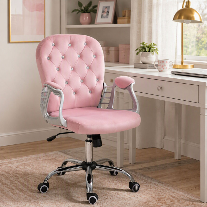 Chaise de bureau en velours capitonné Vinsetto