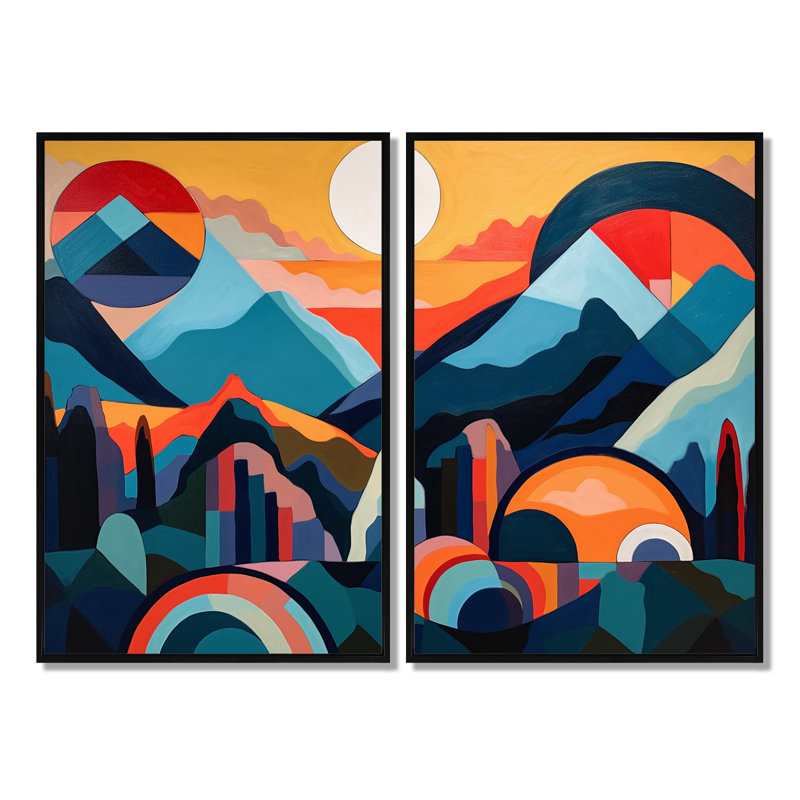 Mid Century Perspectives I - Impression sur toile moderne 2 pièces, H 36 po x l 48 po, Impression encadrée flottante, Noir