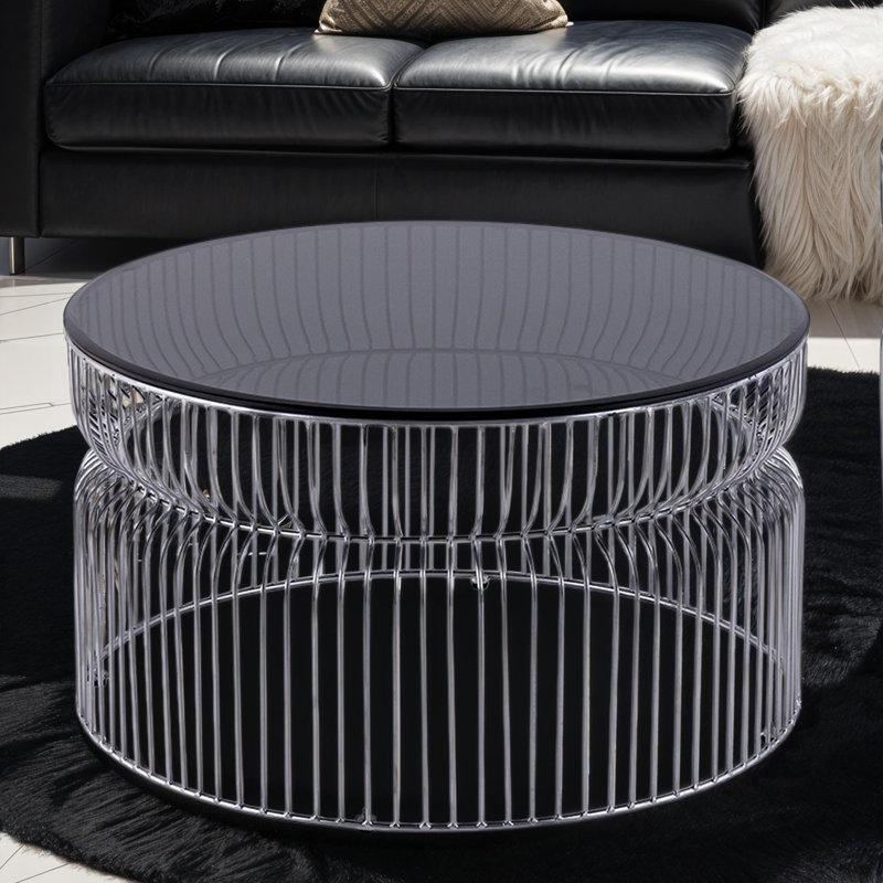 Coffee Table - Glass Top with Metal Base, Silver