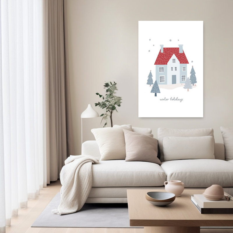 Cozy Winter House Peaceful Serene Abstract Landscape Tree Wall Art Print by Mathieu - Wrapped Canvas Print