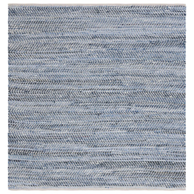 Tapis bleu / ivoire en laine et coton tissé à plat à la main Treece