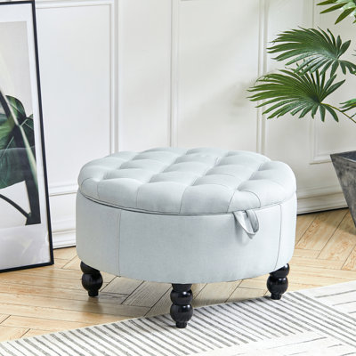 Acosta 70 cm W Linen Blend Tufted Round Cocktail Ottoman with Storage