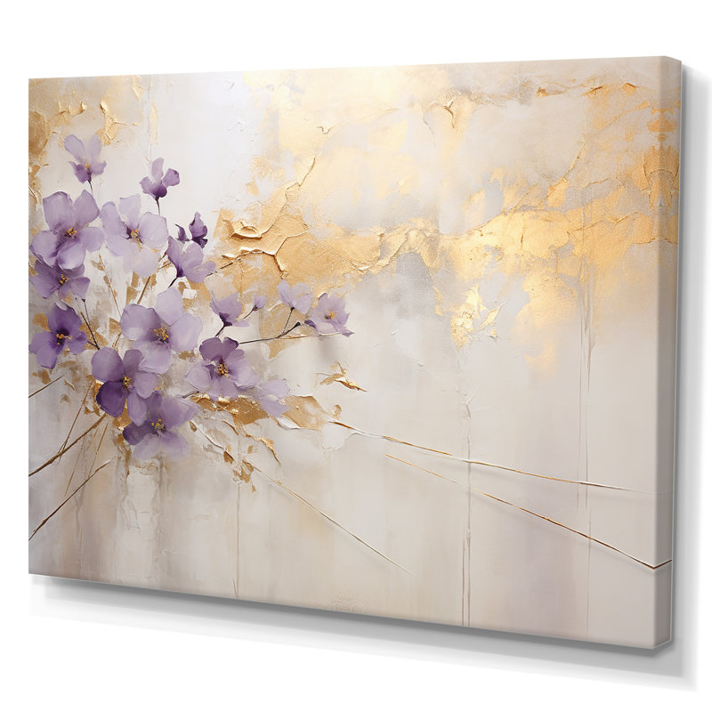 Purple And Gold Adorned Violets Meadow III - Violets Wall Decor, 16" H x 32" W x 1" D, Wrapped Canvas