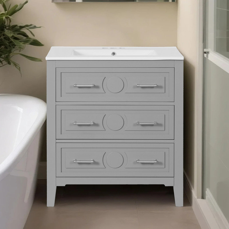 Meuble-lavabo noir élégant avec lavabo en céramique, Gris