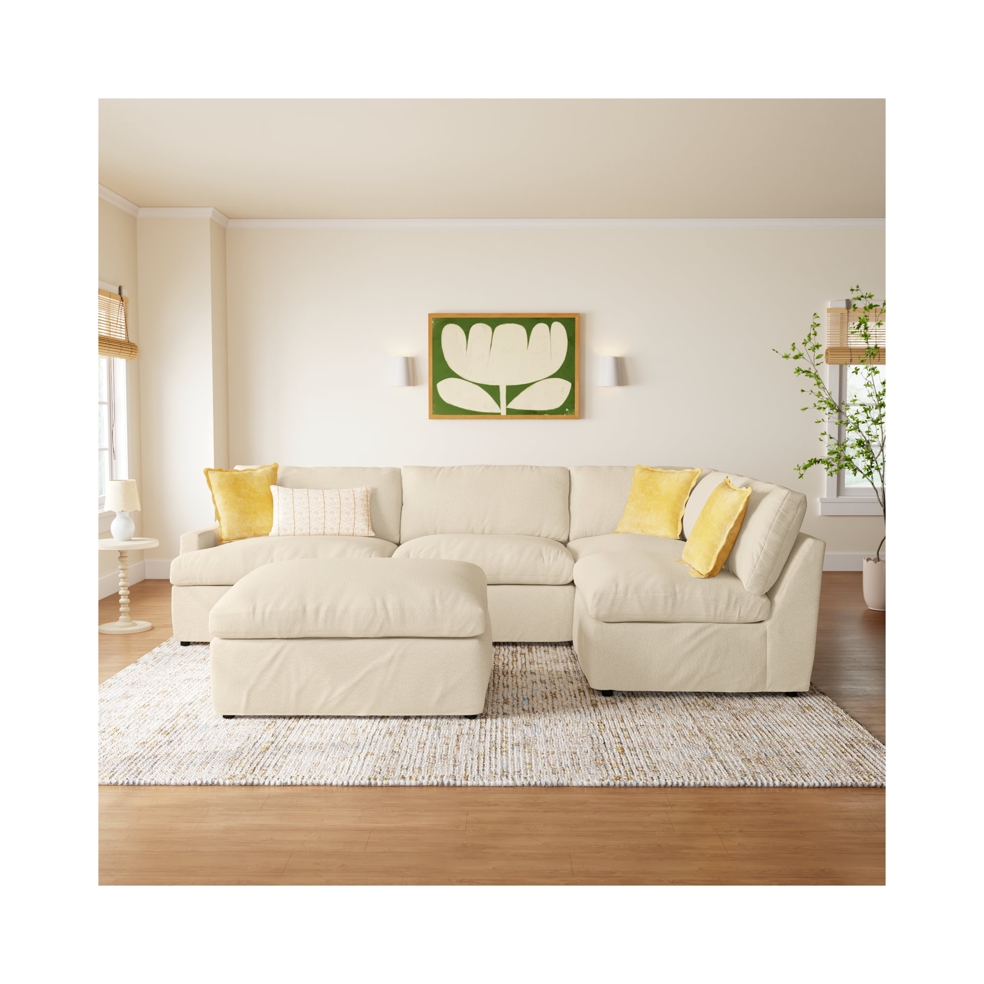 Wrenley 5-Piece Slipcovered Modular Sectional, Davis Pearl Performance Bouclé, Right Hand Facing