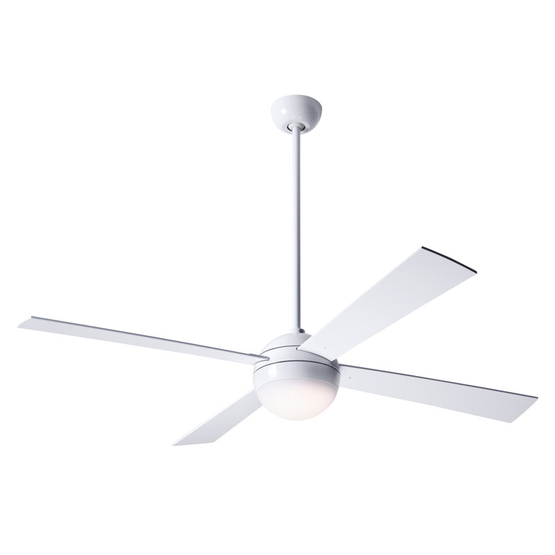 Ball LED Downrod Ceiling Fan, Gloss White, White, Fan Speed and Light Control (3-wire)
