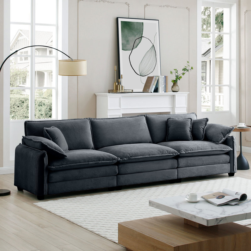 Majlis Corduroy 3-Seater Sectional Sofa with Pillows & Cushions
