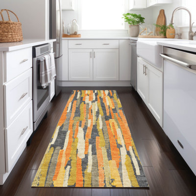 Machine Washable Indoor/Outdoor Christain ACN1317 Orange Rug