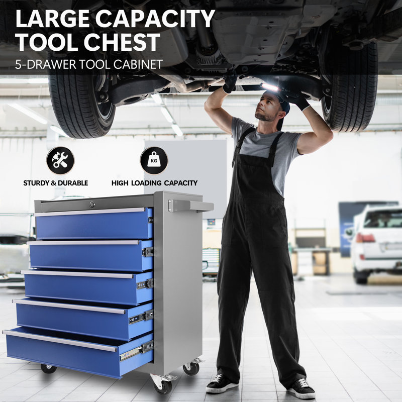 5 Drawers Rolling Tool Chest with Wheels, Portable Rolling Tool Box on Wheels, Blue