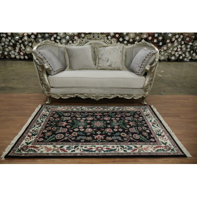 Sophisticated Black Agra Oriental Rug 4x6