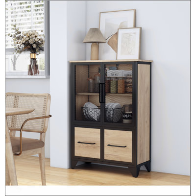 Armoire de rangement robuste avec 4 portes en fer, tablette réglable et structure en métal pour les espaces de vie et de cuisine organisés