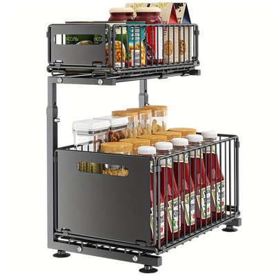 2-Tier Pull Out Cabinet Under Sink Organizer with Adjustable Height