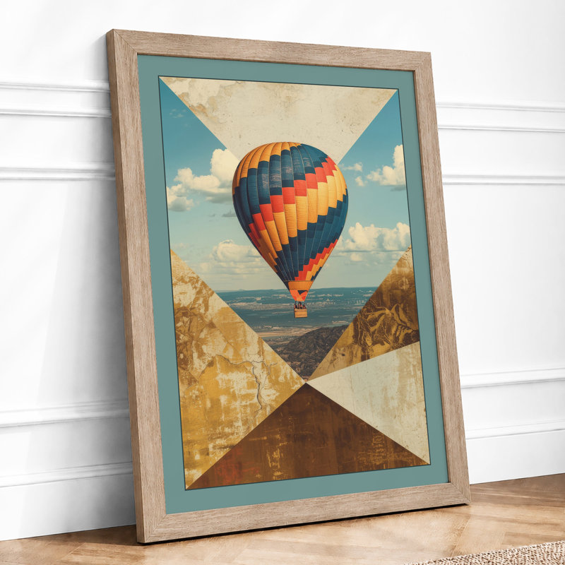 Balloon in Flight Retro - Framed Print, A3 - 42.0 x 29.7 cm, Oak