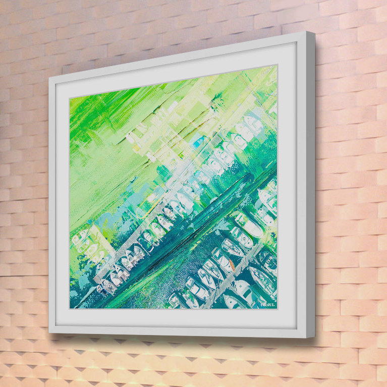 Green and Blue Nautical Framed Canvas Print, 12" x 12"