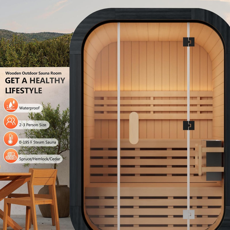 Smartmak® Outdoor Steam Sauna for 2 Person, Canadian Cedar Saunas Spa, Traditional Barrel Wooden Sauna with ETL-Certified 4.5KW Stove, 0-195℉ (53.15”x 54.72”x 78.74”, Cedar)