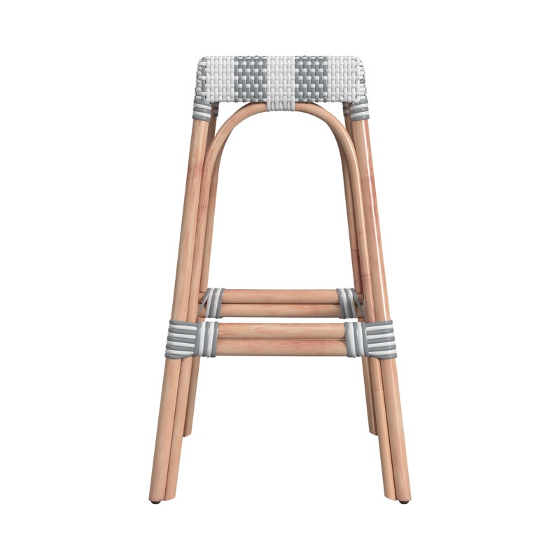 Robias Rattan Bar & Counter Stool, Glossy White/ Natural Rattan Frame, Bar Stool (30" Seat Height)