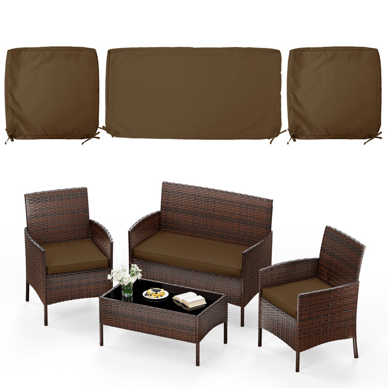 3-Piece Outdoor  Cushion  Covers Set(1 Big Cover+2 Small Covers), Covers Only, Chocolate