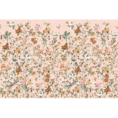 Teal Hand Painted Imperial Gardens Print Textured Wallpaper Mural