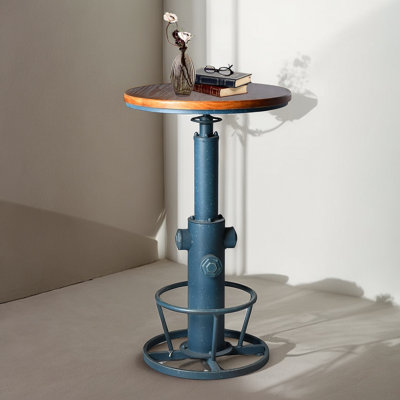 Industrial Bar Table 38.6"-44.5" Height Adjustable Swivel Round Wood Tabletop 23.6" Dia, Kitchen Dining Office Coffee Bistro Pub Table