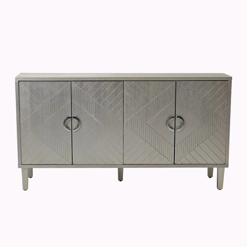 Stylish And Functional 4-Door Storage Cabinet With Pine Legs And MDF, For Living Room Bedroom,And Kitchen, Champagne