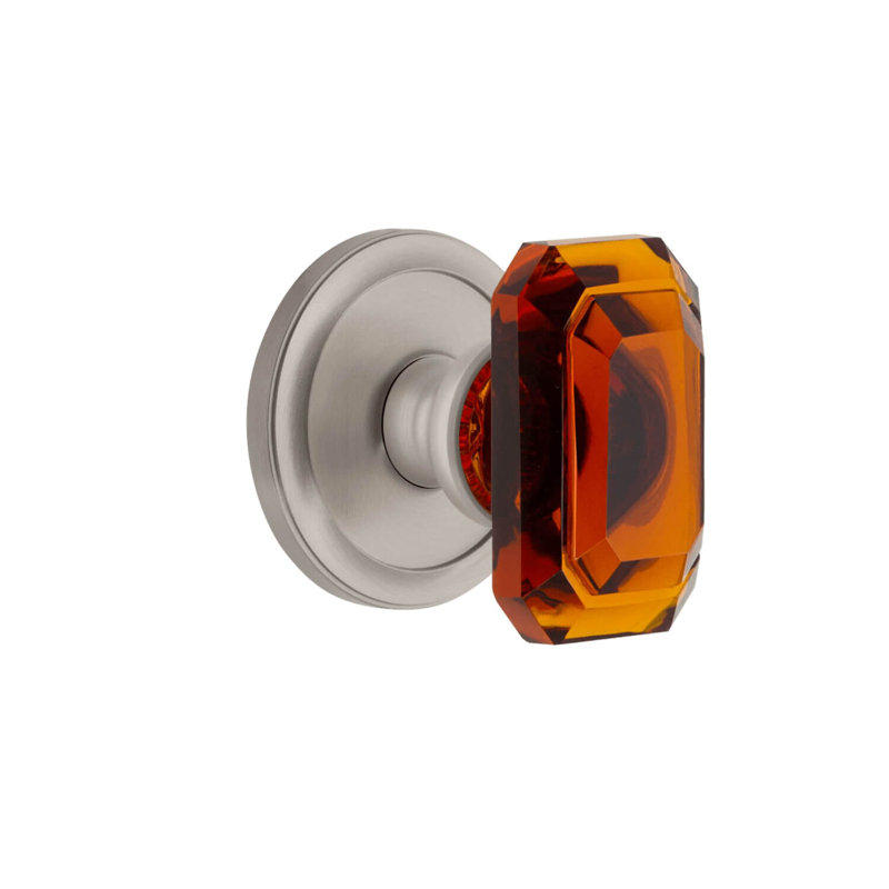 Grandeur Circulaire Rosette Single Dummy with Baguette Crystal Door Knob, Satin Nickel