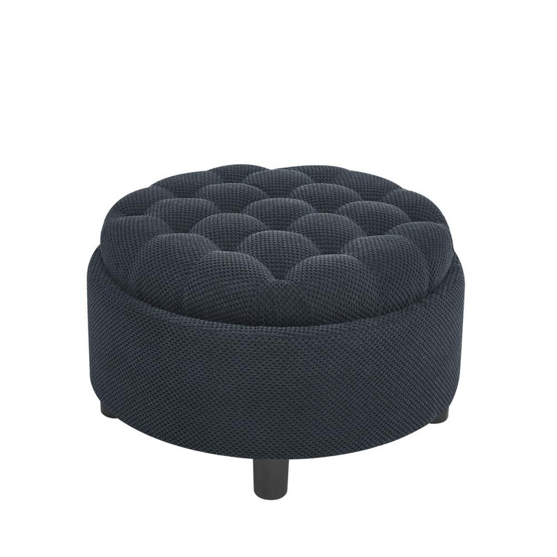 Round Cocktail Ottoman with Storage, Black