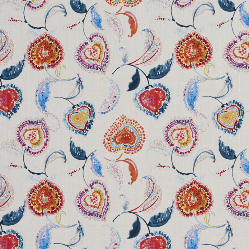 Tissu à imprimé floral, Orange / Bleu