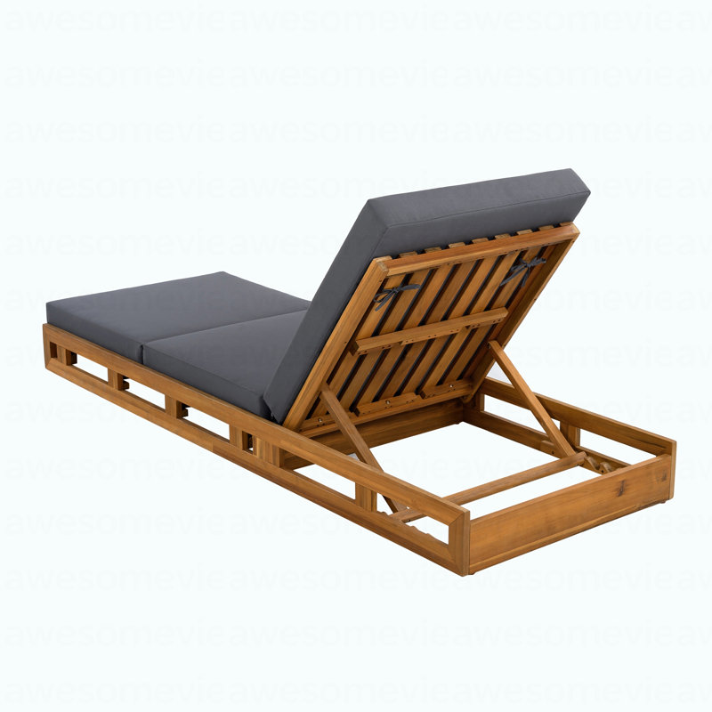 Lounge Chaise Set, Acacia SOLID Wood With Lounge Cushion (Dark Grey & Triple Fold) - Matching Cream Version Available