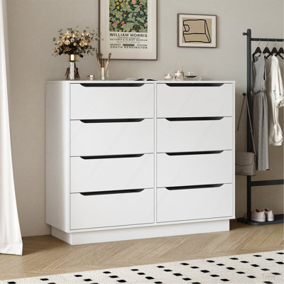 Commode blanche pour chambre à coucher, commode longue avec 8 tiroirs, commode en bois de 47,2 po de largeur avec 8 tiroirs, armoire de rangement pour vêtements de grande capacité, commodes larges pour vestibule de salon de chambre à coucher