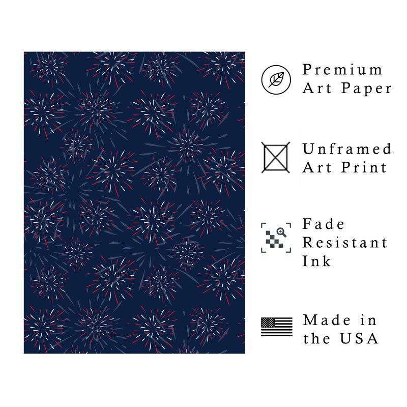 «American and Patriotic Fireworks», reproduction d'art moderne sans cadre, H 16 po x l 12 po