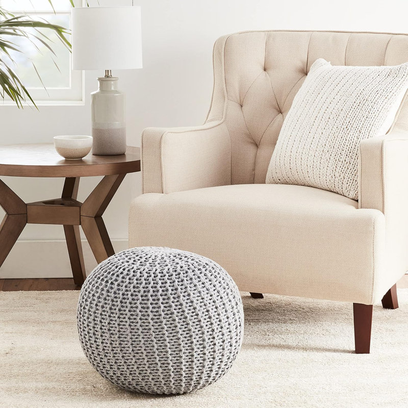 Pouf rond 18 po Bramble, Argent argent