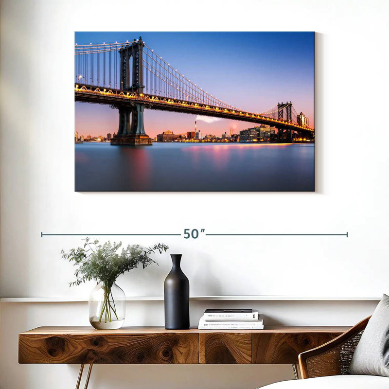 Lilie illuminé le pont de Manhattan, photographie, H 26 po x l 39 po
