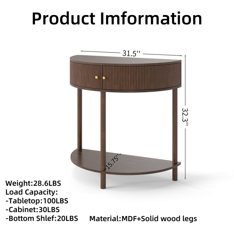 Louie Half-Moon Console Table with 2 Doors and Bottom Shelf