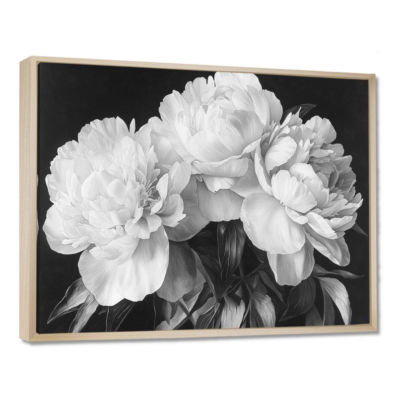 Pivoines en blanc et noir - impression sur toile encadrée de pivoines, H 34 po x l 44 po, Toile tendue, Ne s’applique pas