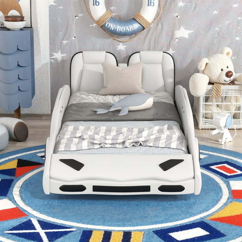 Lit plateforme simple avec roulettes, Blanc