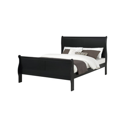 Lit-bateau double - 84,8 po x 56,4 po x 46,9 po - Bois massif - 2 pièces - Lit - noir - style Louis Philippe + finition noire