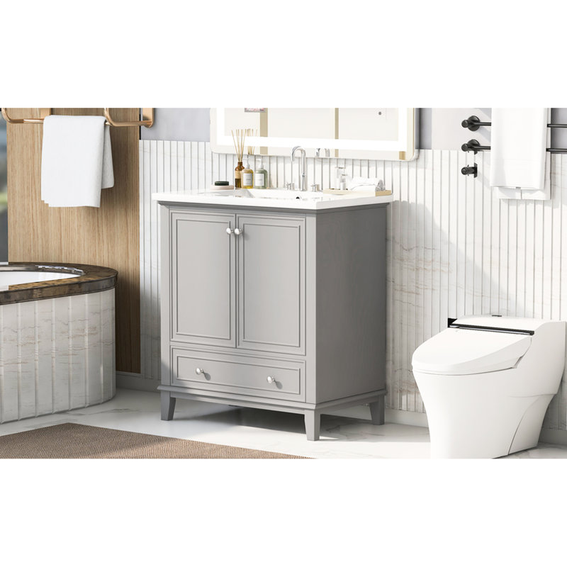 Meuble-lavabo 30 po avec lavabo - Gris, Gris