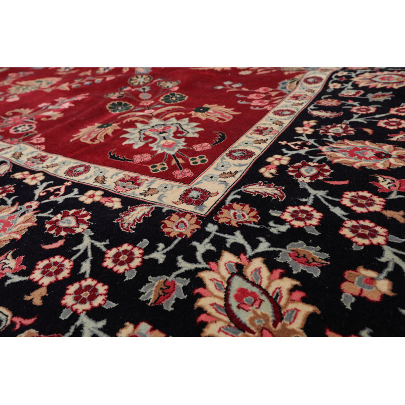 Tapis décoratif Bourgogne en laine de conception unique 9 pi 2 po x 12 pi 5 po noué à la main