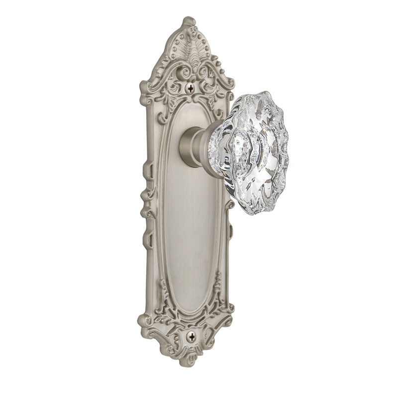 Victorian Plate with Chateau Door Knob, Satin Nickel, 2-3/8"