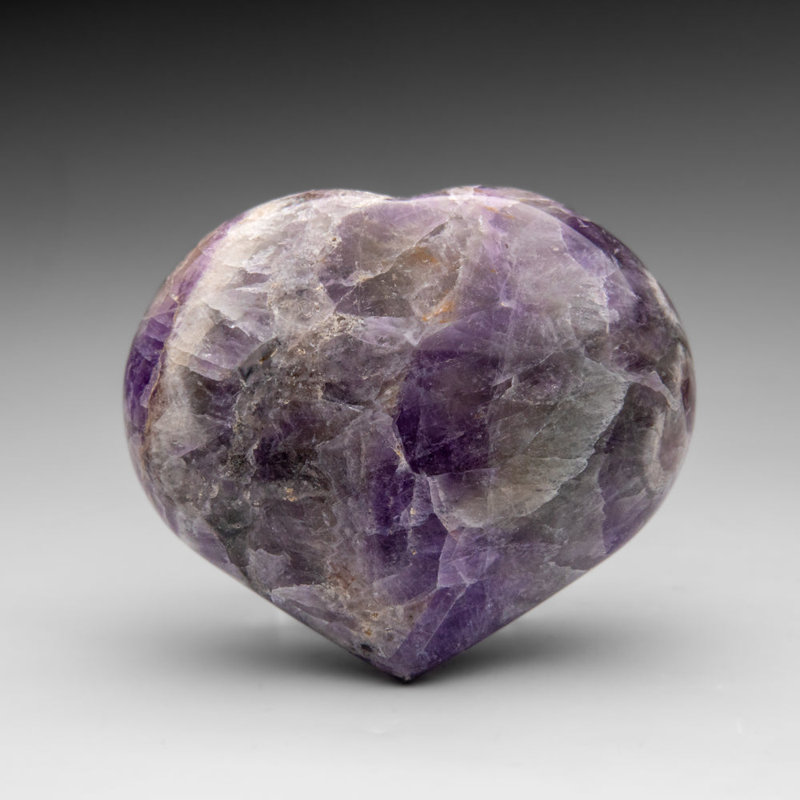 Polished Chevron Amethyst Heart From Brazil (385.2 Grams), 3.5'' W X 1.5'' D, White light purple gold