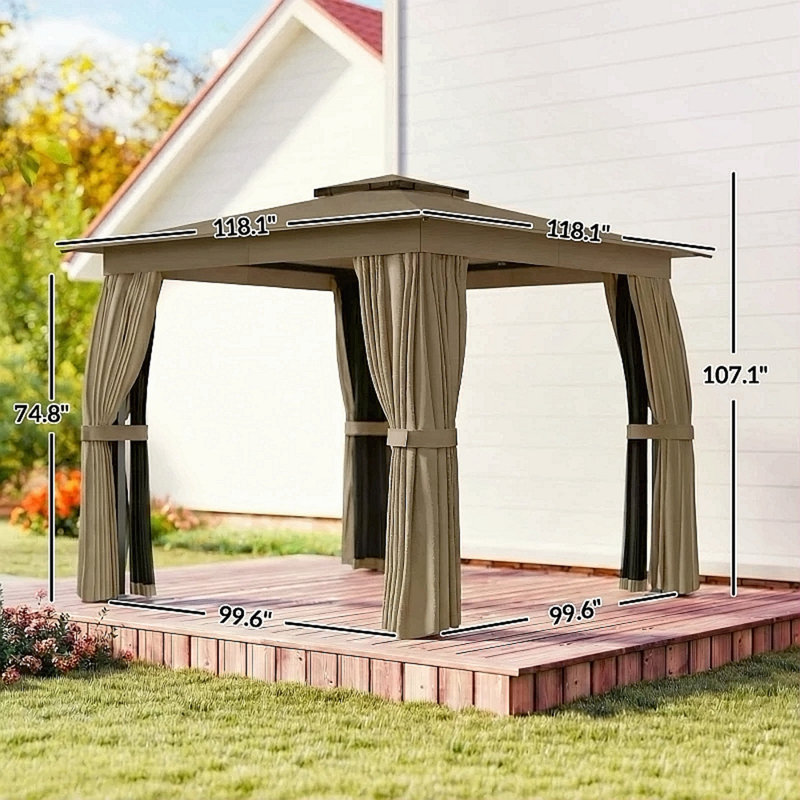 Abri à baldaquin élégant, pavillon de jardin extérieur, pavillon de jardin à toit souple, Kaki