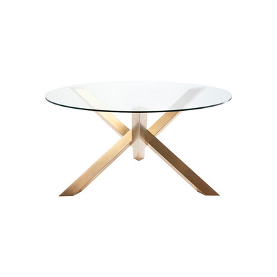 Round Glass Top Dining Table – Tempered Glass with Gold Metal Base, Modern Kitchen or Dining Room Table, 3-Pedestal Design