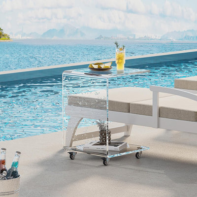 Modern Acrylic C-Shaped Side Table With Lockable Wheels And Storage For Living Room, Bedroom, Office, And Couch