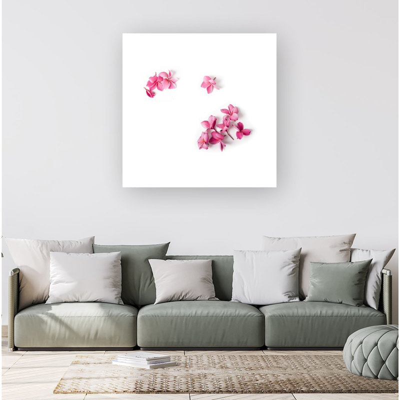 Pink Frangipani Flowers - Wrapped Canvas Print, 16cm H x 16cm W x 3.8cm D