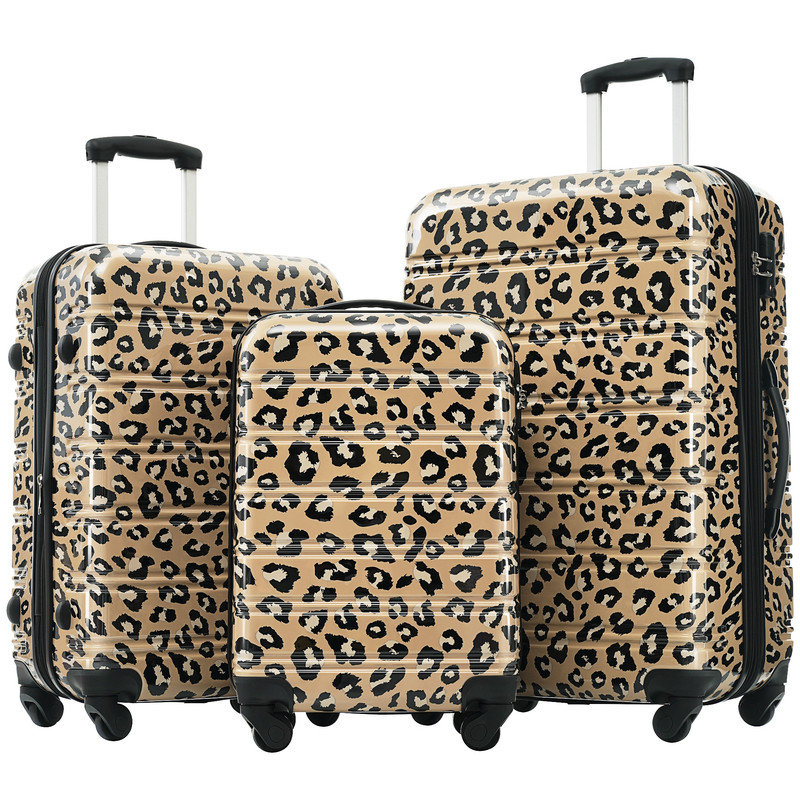 Valise légère à roulettes Hardshell 3 pièces 20/24/28 pouces avec serrure TSA pour voyage, Brun